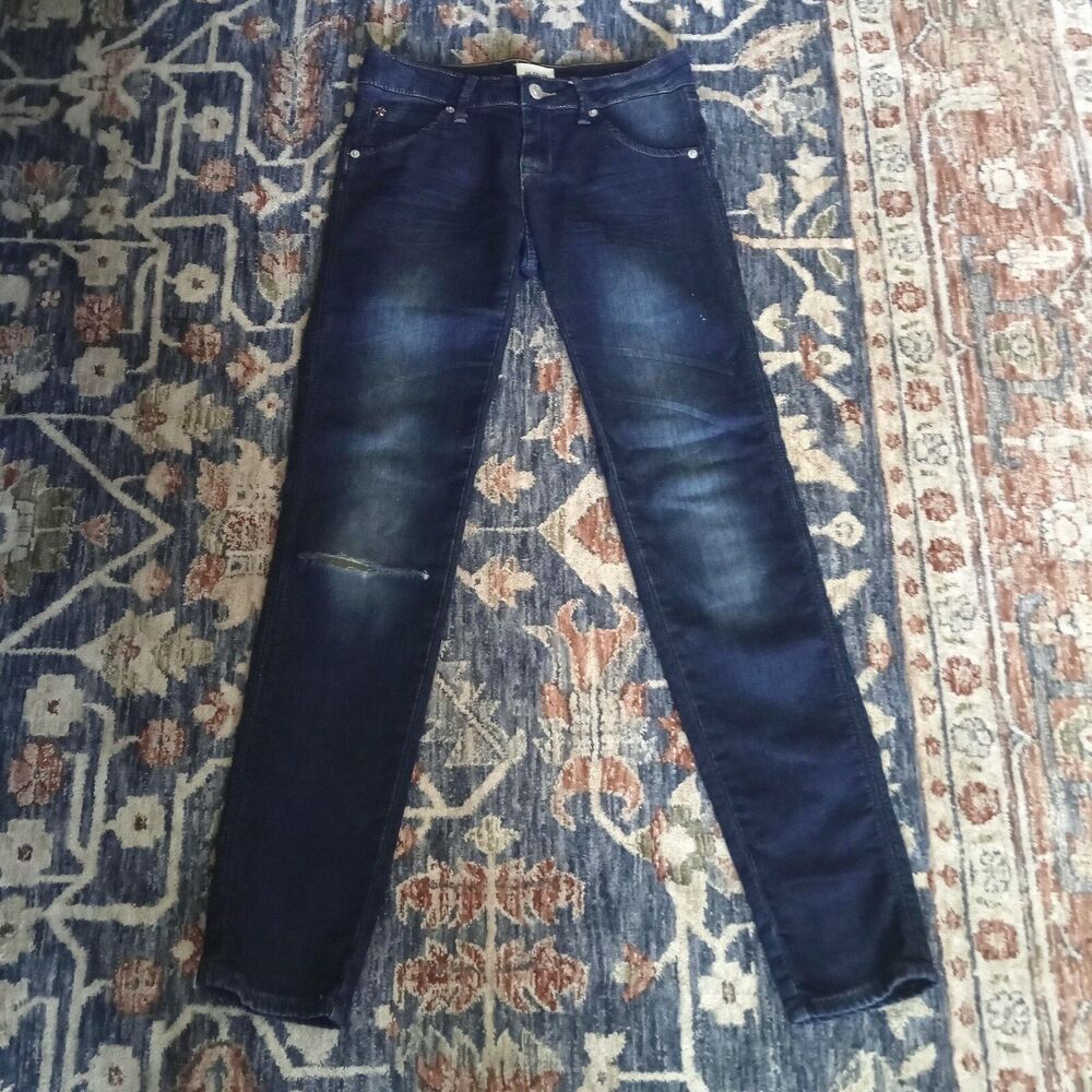 Hudson Jeans Stretch Skinny Blue Denim Girls 12 Low Rise Distressed Logo Pockets